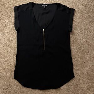 Express Black V-Neck Zip Cap Sleeve Blouse